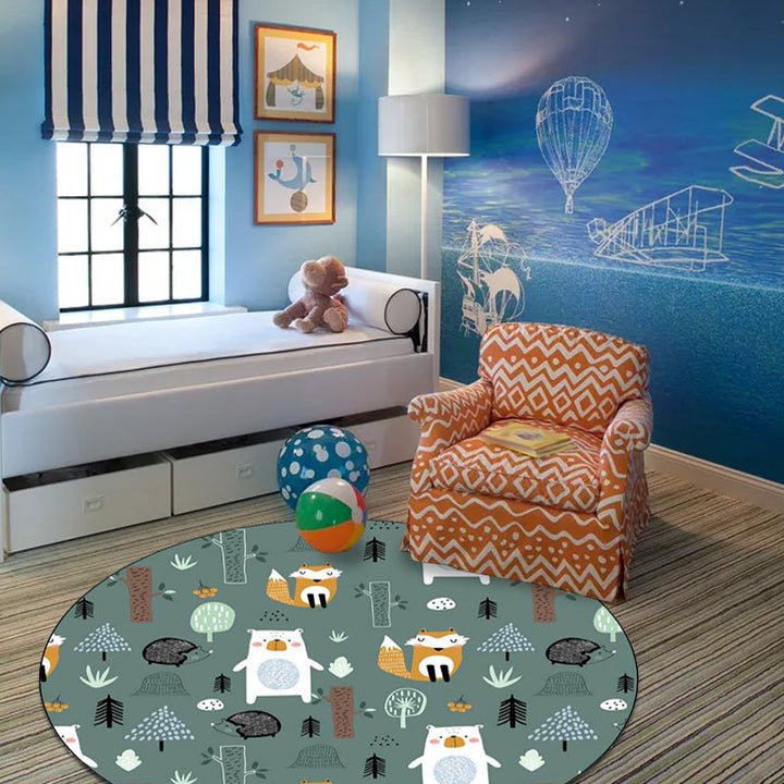 BowLift | Kids Bedroom Rug in green animal fox bear tree print rug polyester pet-friendly area rug