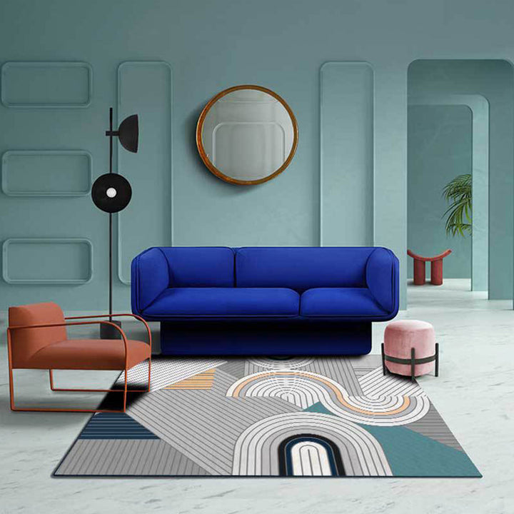 Gray bedroom rug Modern geometric striped pattern area rug Polyester non-slip rug | Bowlift
