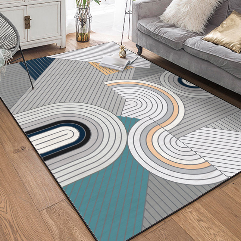 Gray bedroom rug Modern geometric striped pattern area rug Polyester non-slip rug | Bowlift