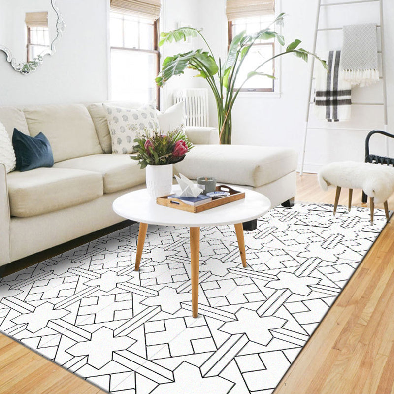 Simply modern rug in white geometric cross square pattern rug polyester pet-friendly rug for home decor | Bowlift