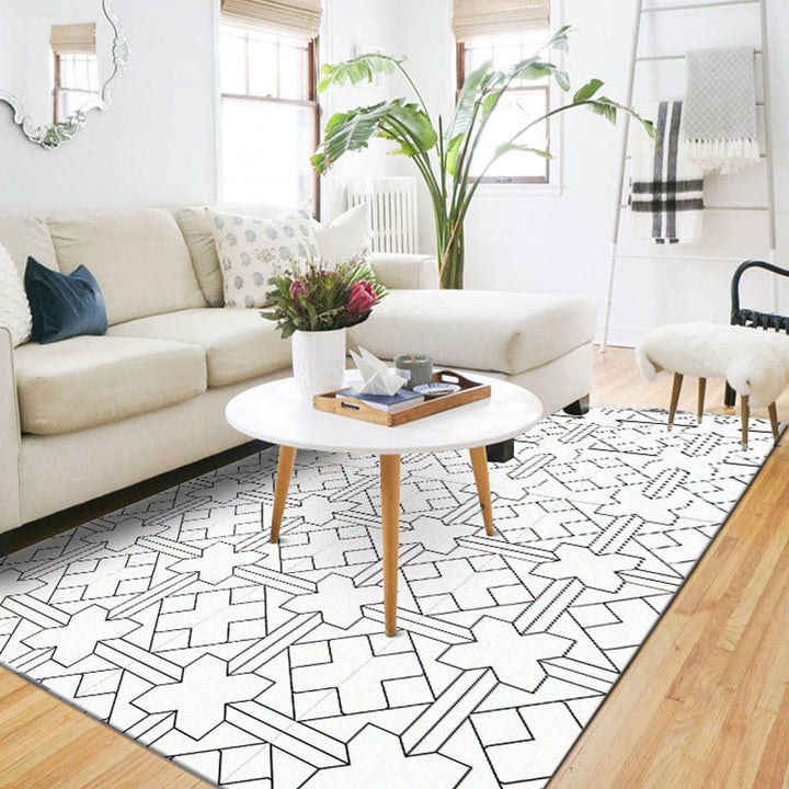 Simply modern rug in white geometric cross square pattern rug polyester pet-friendly rug for home decor | Bowlift