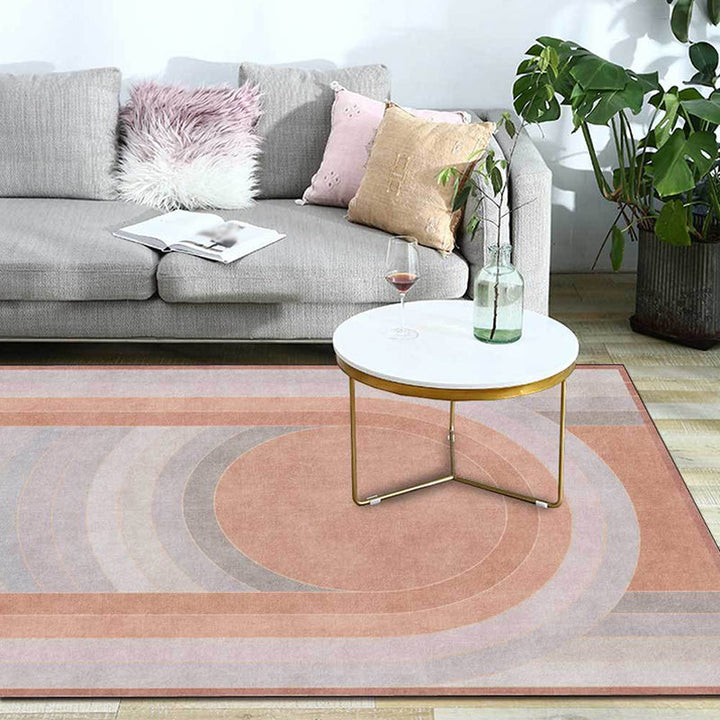 BowLift | Pink Bedroom Rug Novelty Color Block Arc Circle Pattern Area Rug Polyester Non-Slip Back Stain Resistant Rug