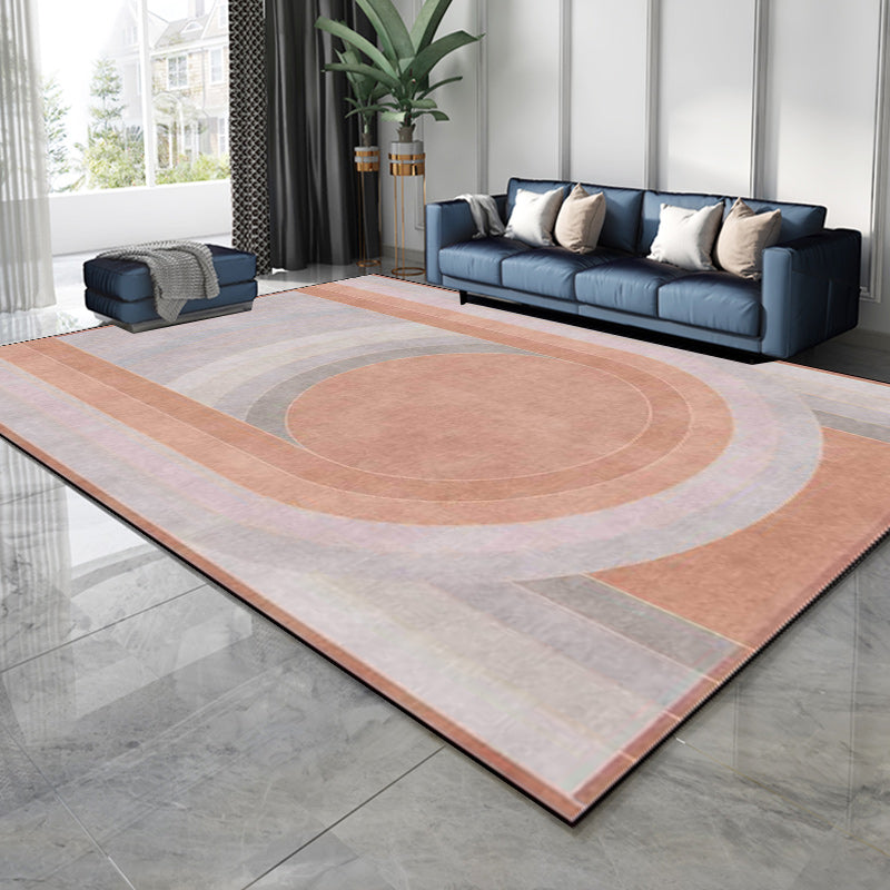 BowLift | Pink Bedroom Rug Novelty Color Block Arc Circle Pattern Area Rug Polyester Non-Slip Back Stain Resistant Rug