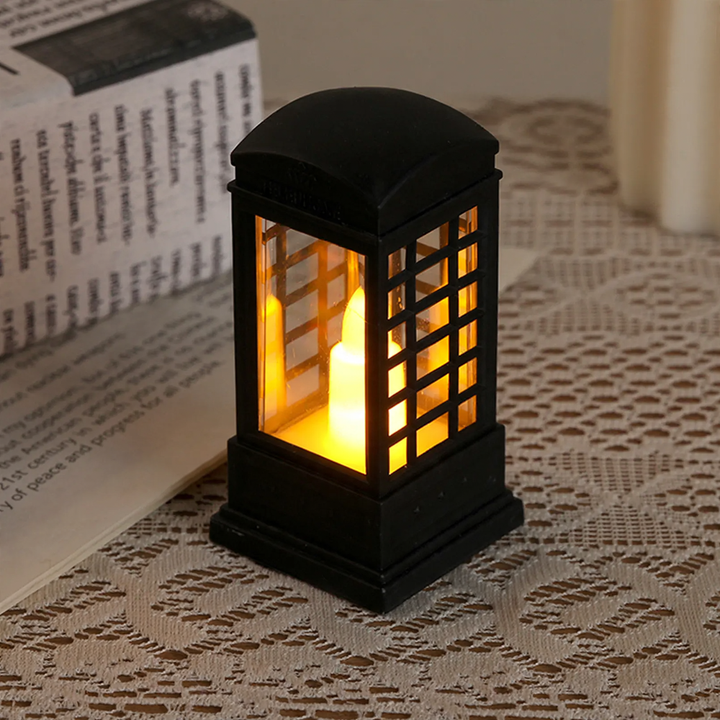 Decorative phone booth lantern with LED light