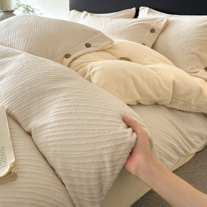 Milk fiber fleece bedding set with embossing, extra heavy