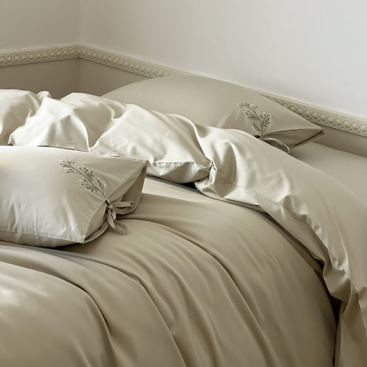 Cotton bedding set, 4-piece, floral embroidery
