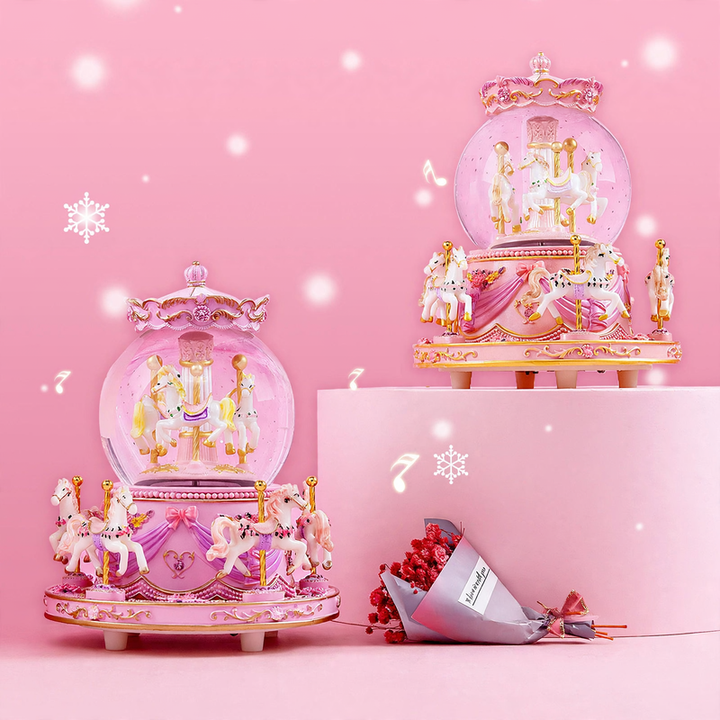 Carousel music box with glass orb
