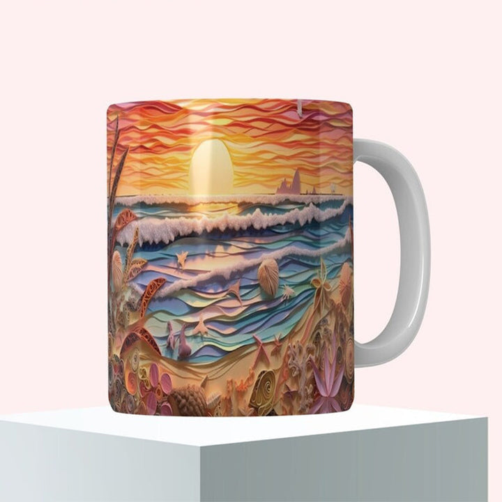 3D Ocean Beach Break Through Theme Coffee Mug | Bowlift