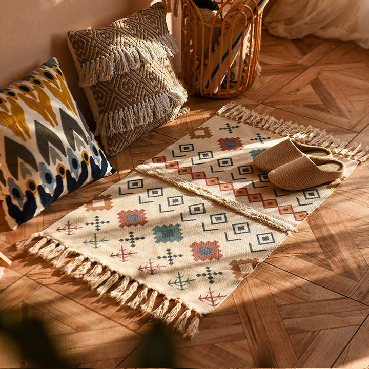BowLift | Minimalist Cotton and Linen Tassel Woven Floor Mat