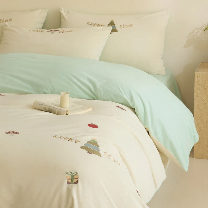 Winter bedding set, milk fleece, geometric pattern