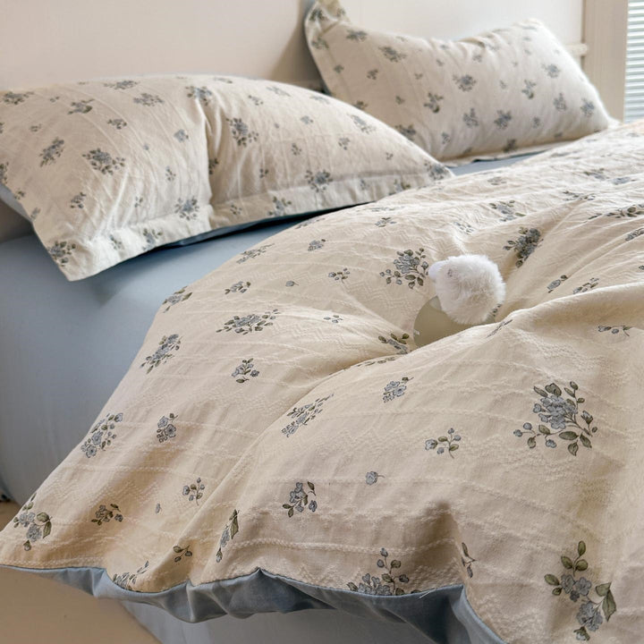 Cotton bedding set, floral pattern, 4-piece