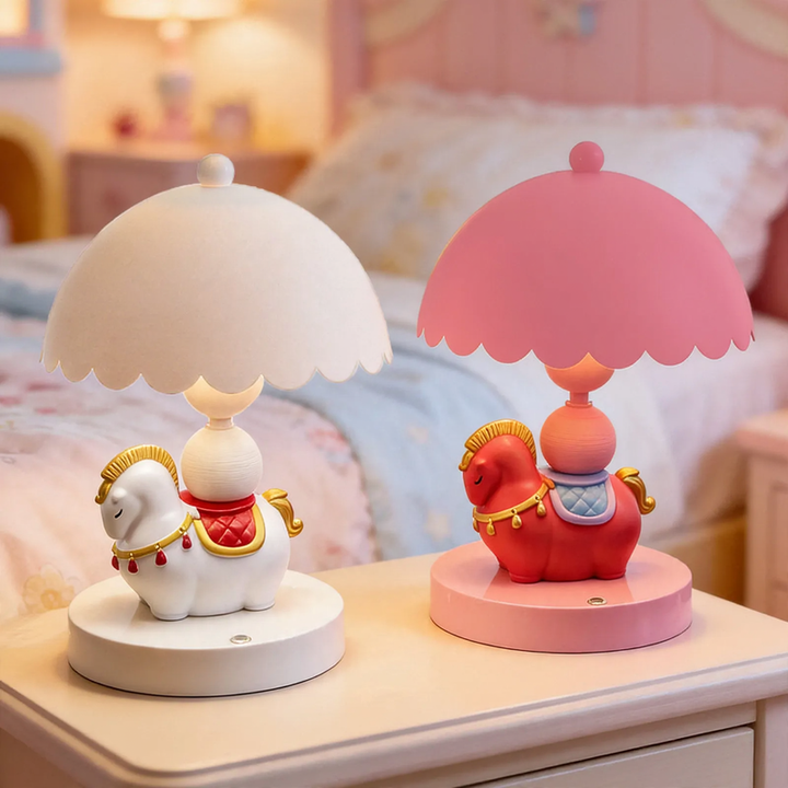 Horse figurine table lamp with dimming function