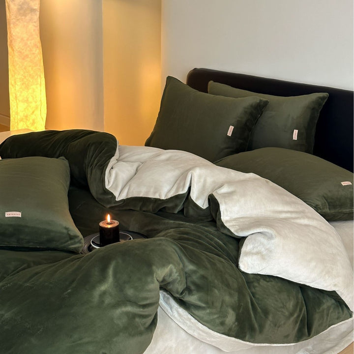 Milk fleece bedding set, single color, warming, winter