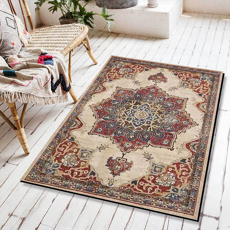 BowLift | Vintage Medallion Pattern Rug Brown Polyester Rug Machine Washable Non-Slip Rug for the Living Room
