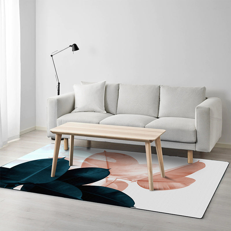 BowLift | Simple Leaf Pattern Carpet Dark Blue Oriental Carpet Polyester Washable Non-Slip Backing Carpet for the Living Room