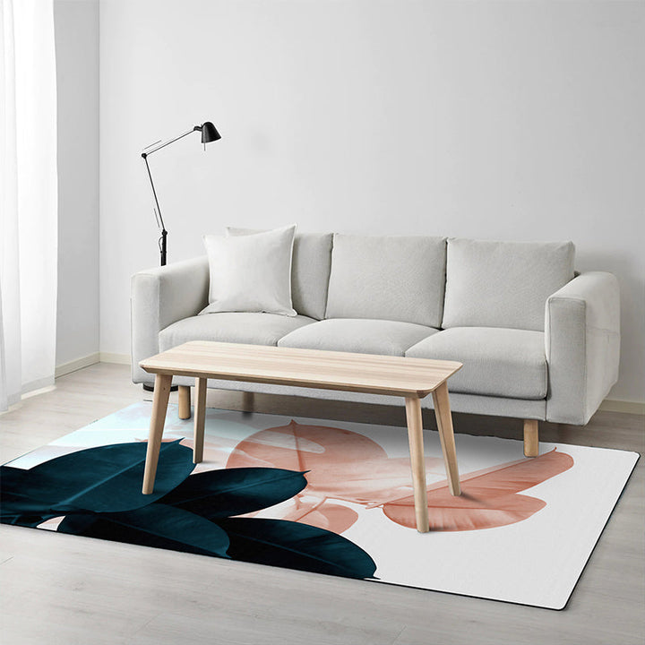 BowLift | Simple Leaf Pattern Carpet Dark Blue Oriental Carpet Polyester Washable Non-Slip Backing Carpet for the Living Room