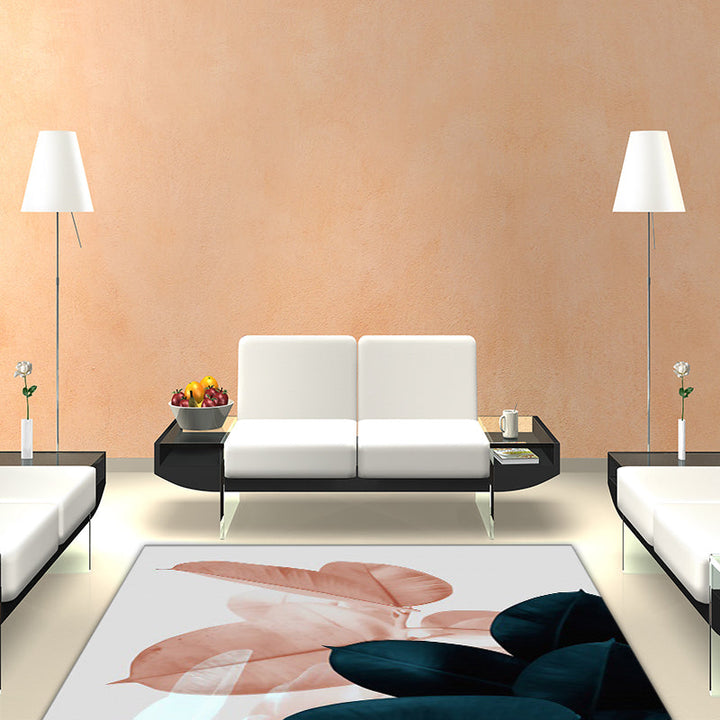 BowLift | Simple Leaf Pattern Carpet Dark Blue Oriental Carpet Polyester Washable Non-Slip Backing Carpet for the Living Room