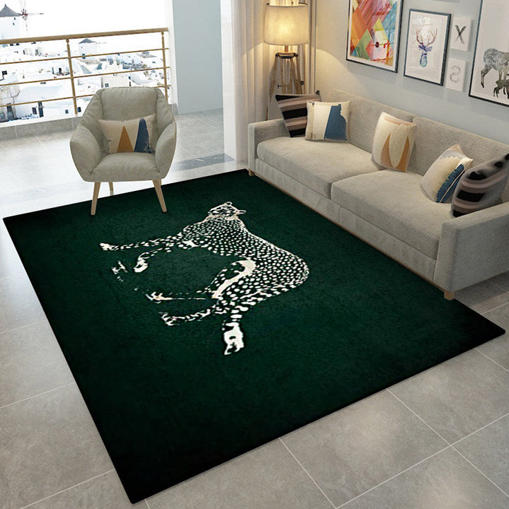 Dark green contemporary rug polyester leopard print rug washable non-slip backing rug for the living room | Bowlift