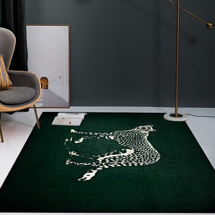 Dark green contemporary rug polyester leopard print rug washable non-slip backing rug for the living room | Bowlift