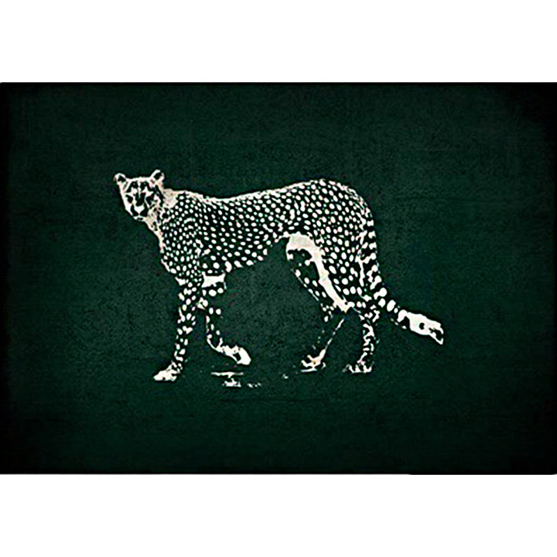 Dark green contemporary rug polyester leopard print rug washable non-slip backing rug for the living room | Bowlift