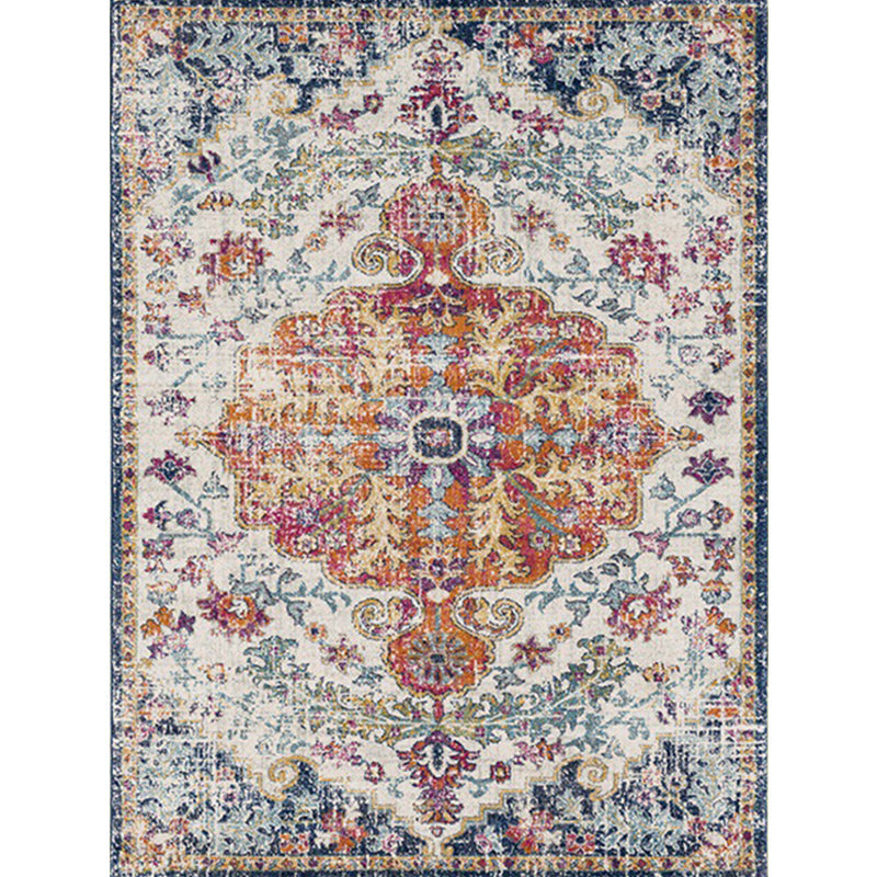 BowLift | Orange Moroccan Carpet Polyester Medallion Pattern Carpet Washable Non-Slip Base Carpet for Living Room