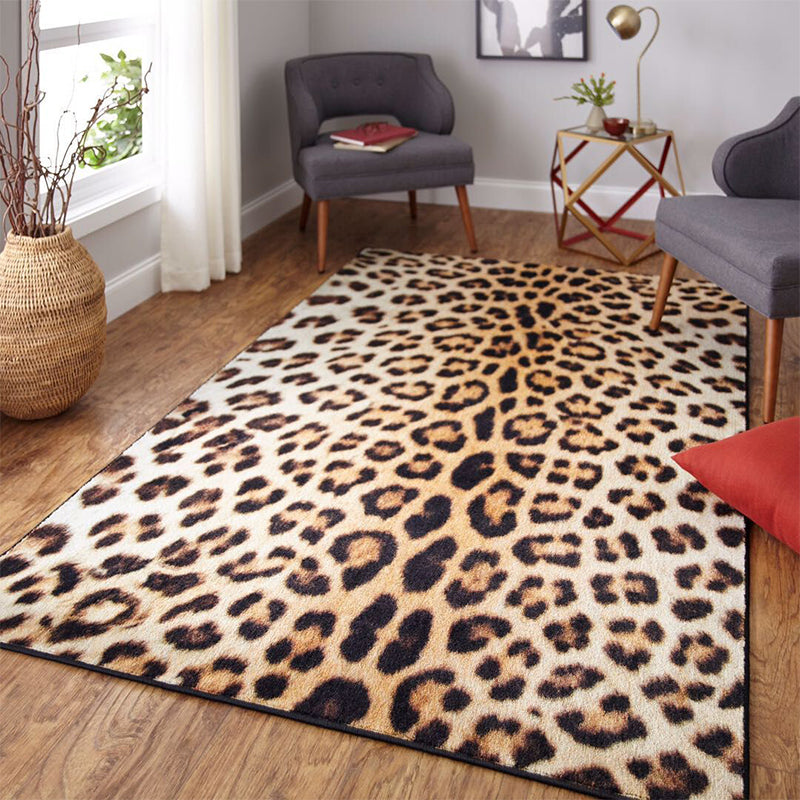 Brown modern carpet polyester leopard print carpet washable non-slip back carpet for the living room | Bowlift