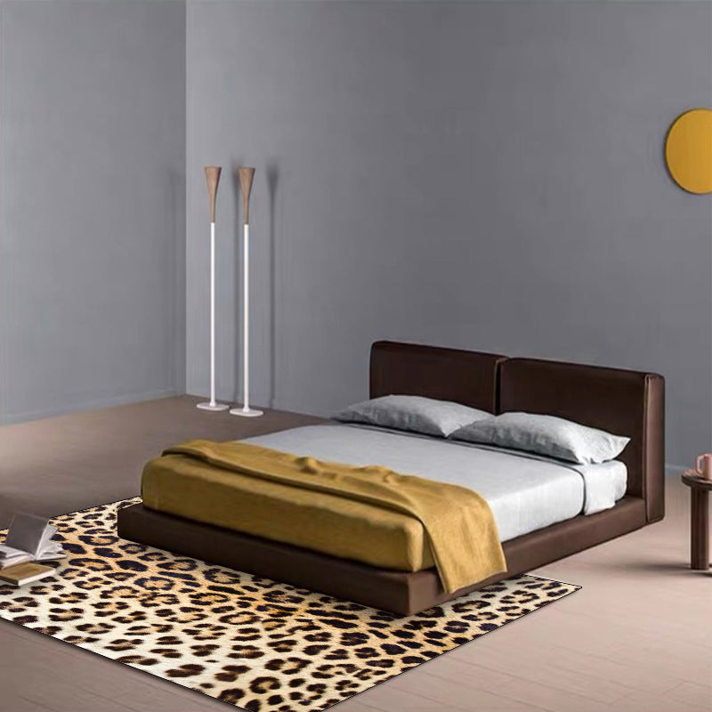 Brown modern carpet polyester leopard print carpet washable non-slip back carpet for the living room | Bowlift