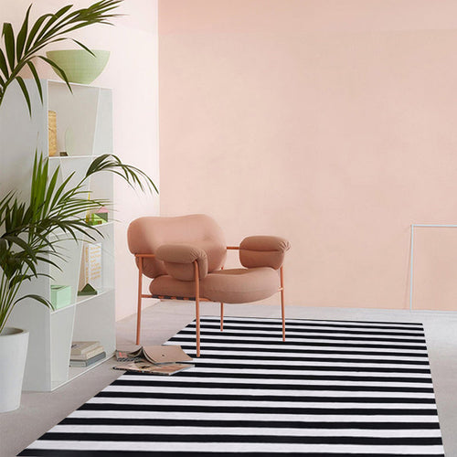 Black and White Modern Rug Polyester Striped Pattern Carpet Washable Non-Slip Backing Flooring for Living Room | Bowlift