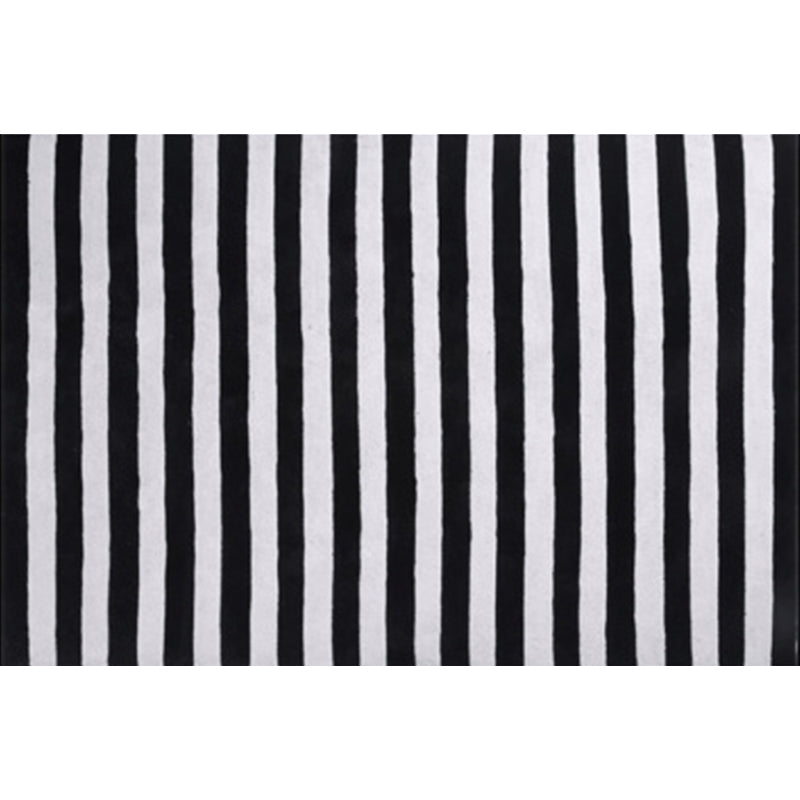 Black and White Modern Rug Polyester Striped Pattern Carpet Washable Non-Slip Backing Flooring for Living Room | Bowlift