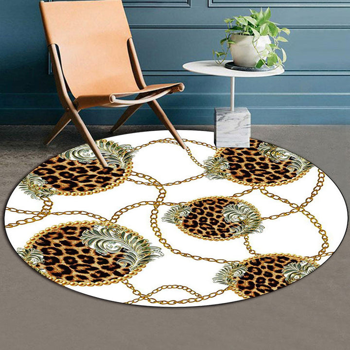 White Bedroom Rug Modern Chain Leopard Leaf Pattern Area Rug Polyester Pet-friendly Washable Rug | Bowlift