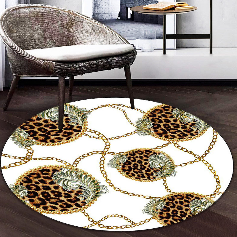 White Bedroom Rug Modern Chain Leopard Leaf Pattern Area Rug Polyester Pet-friendly Washable Rug | Bowlift