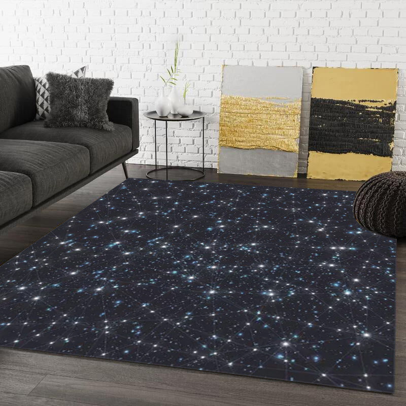 Blue Bedroom Rug Modern Space Star Pattern Area Rug Polyester Machine Washable Rug | Bowlift