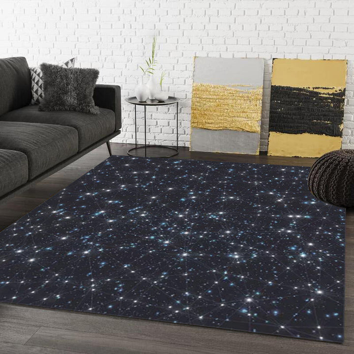 Blue Bedroom Rug Modern Space Star Pattern Area Rug Polyester Machine Washable Rug | Bowlift
