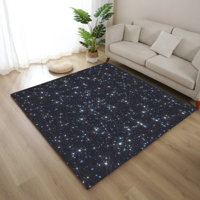 Blue Bedroom Rug Modern Space Star Pattern Area Rug Polyester Machine Washable Rug | Bowlift
