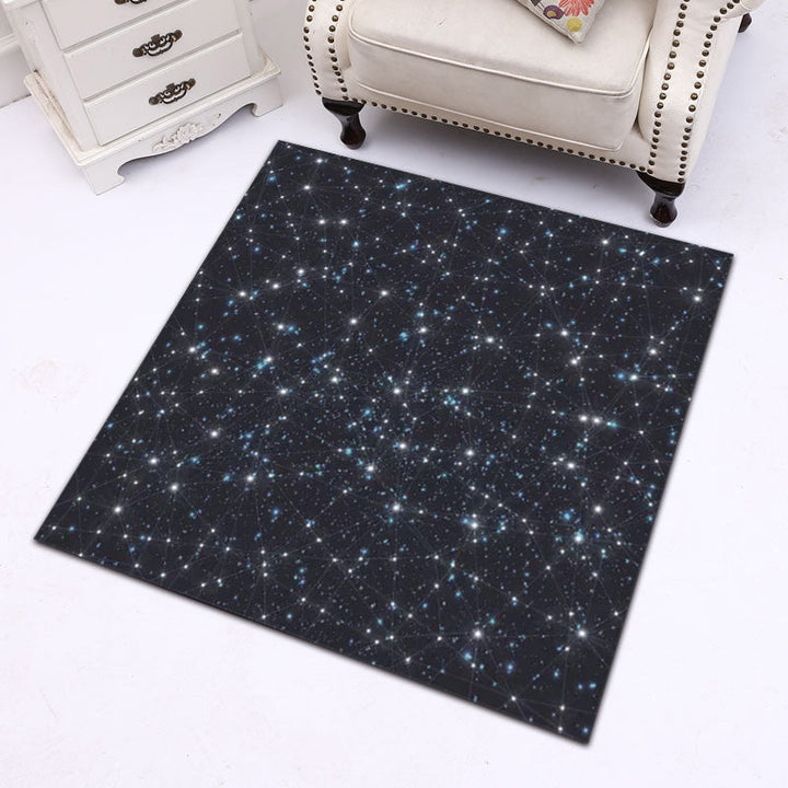 Blue Bedroom Rug Modern Space Star Pattern Area Rug Polyester Machine Washable Rug | Bowlift
