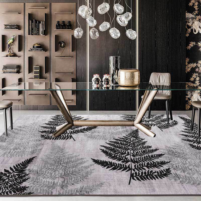 Contemporary leaf pattern rug gray polyester rug machine washable non-slip rug for the living room | Bowlift