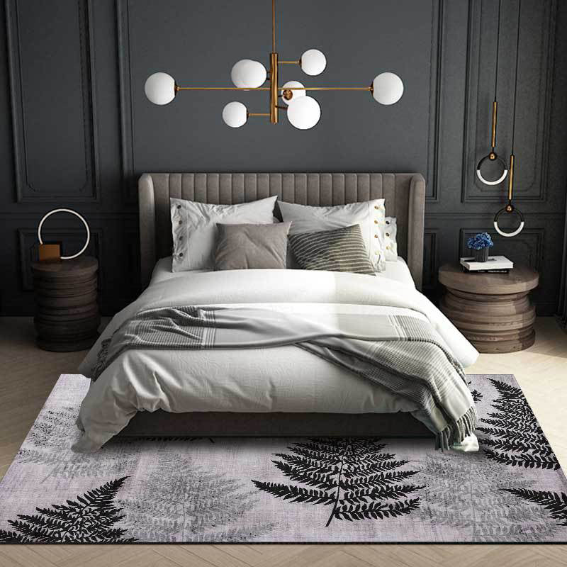 Contemporary leaf pattern rug gray polyester rug machine washable non-slip rug for the living room | Bowlift