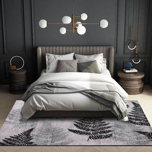 Contemporary leaf pattern rug gray polyester rug machine washable non-slip rug for the living room | Bowlift