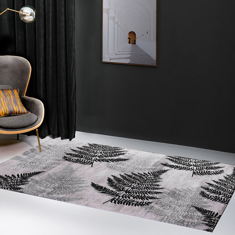 Contemporary leaf pattern rug gray polyester rug machine washable non-slip rug for the living room | Bowlift