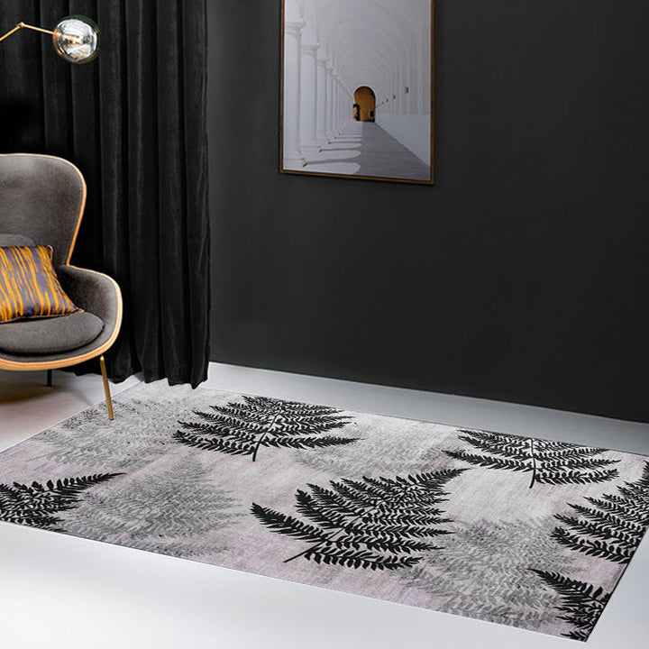 Contemporary leaf pattern rug gray polyester rug machine washable non-slip rug for the living room | Bowlift