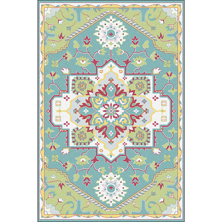BowLift | Pink and Blue Mediterranean Carpet Polyester Medallion Pattern Carpet Washable Non-Slip Backing Carpet for Living Room