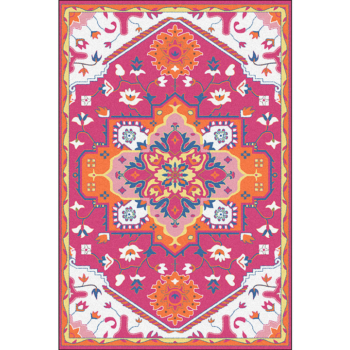 BowLift | Pink and Blue Mediterranean Carpet Polyester Medallion Pattern Carpet Washable Non-Slip Backing Carpet for Living Room