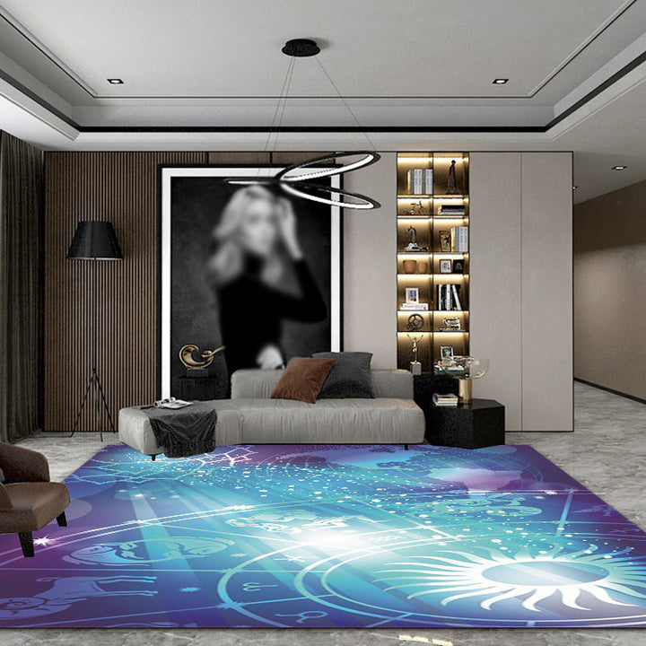 Contemporary modern rug in blue outdoor constellation pattern rug polyester washable rug for home decoration | Bowlift