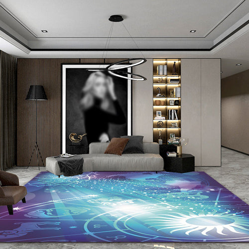 Contemporary modern rug in blue outdoor constellation pattern rug polyester washable rug for home decoration | Bowlift