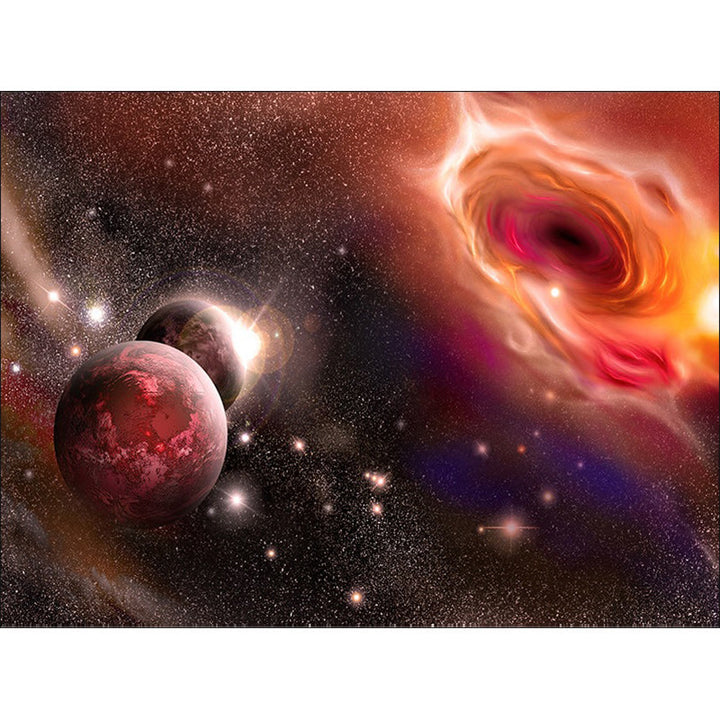 Contemporary modern rug in orange and black with space planet pattern rug polyester washable rug for home decoration | Bowlift