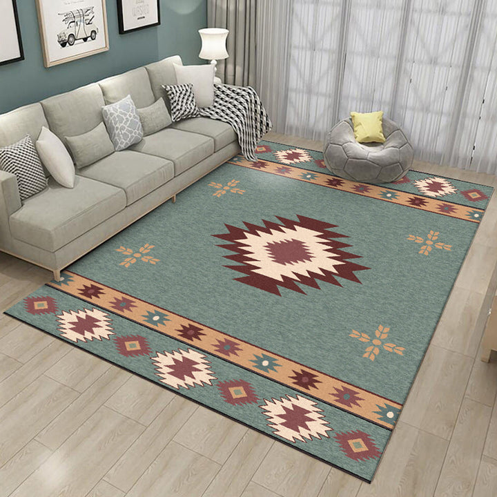 BowLift | Green Tribal Rug Polyester Tribal Pattern Rug Washable Non-Slip Underlay Rug for the Living Room