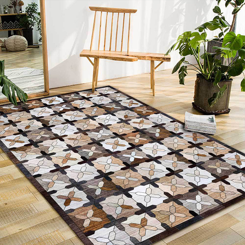BowLift | Brown Moroccan Carpet Polyester Controlled Pattern Carpet Washable Non-Slip Backing Carpet for Living Room