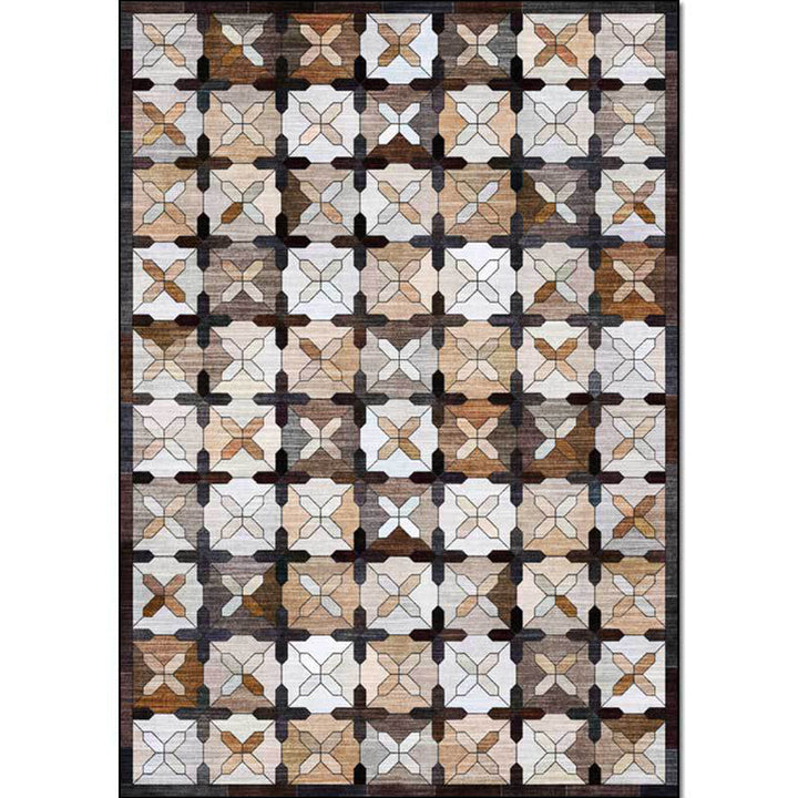 Brown Moroccan carpet Polyester checkered pattern carpet Washable Non-slip back carpet for the living room | Bowlift