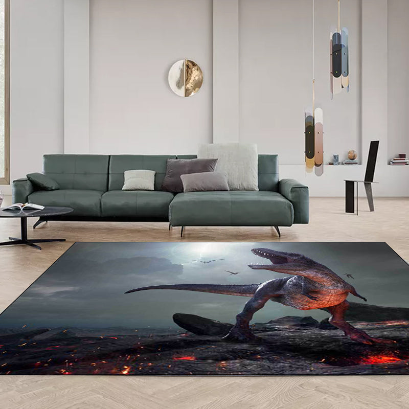 Nordic Dinosaur Pattern Rug Gray Polyester Rug Machine Washable Non-Slip Rug for the Bedroom | Bowlift
