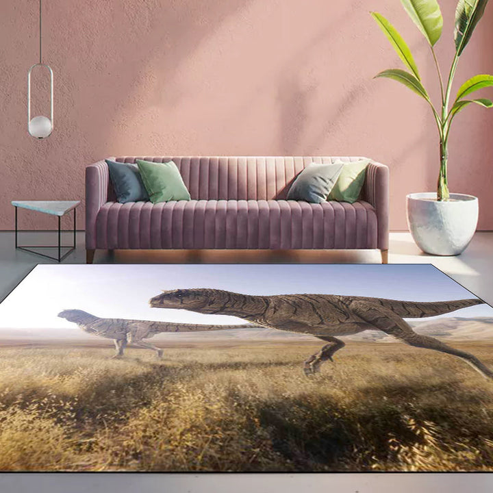 Brown novelty carpet polyester dinosaur pattern carpet washable non-slip backing carpet for the living room | Bowlift